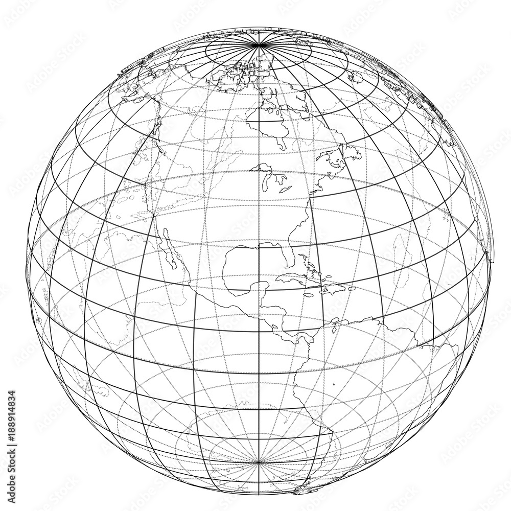 Poster globe contour. vector rendering of 3d