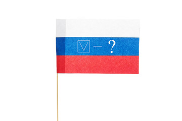 Small flag of Russia with a question mark isolated on white background