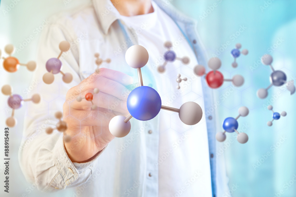 Poster 3d rendering molecule on a displayed on a medical interface