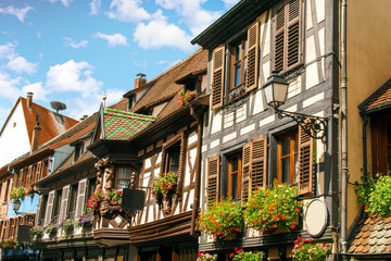 Maisons à colombages à Ribeauvillé, Alsace, Haut Rhin. Grand Est