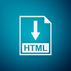 HTML file document icon. Download HTML button icon isolated on blue background. Flat design. Vector Illustration