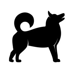 Dog is a symbol of the 2018 Chinese New Year. Zodiac Dog. Vector black silhouette of dog on white background.dog with tail raised, the muzzle pointing up © Mary Long