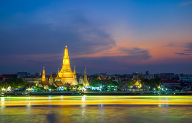 Wat Arun Temple at sunset in bangkok Thailand.