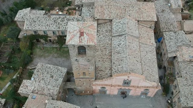Flying footage of Church and square Civita di Bagnoregio