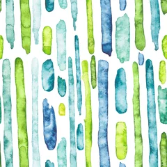 Papier peint Rayures verticales Modèle sans couture d& 39 aquarelle de longues rayures vertes et bleues