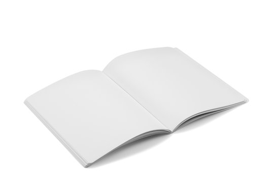 Mock-up magazine, book or catalog on white table. Blank page or notepad on solid background. Blank page or notepad for mockups or simulations.