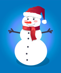 Handsome snowman in red hat with vector illustration