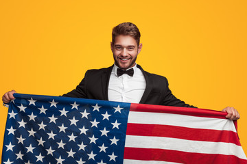 Man in suit with USA flag