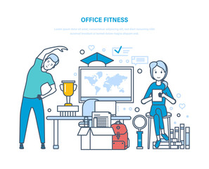 Office fitness. Doing sports exercises, training, healthy lifestyle athlete.