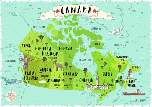 Illustrated map of Canada. 