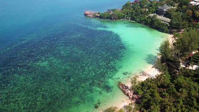 Drone flying above koh Raham area, Haad Son sand beach and Secret beach at koh Phangan island,Thailand