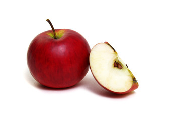Apple with slice on a white