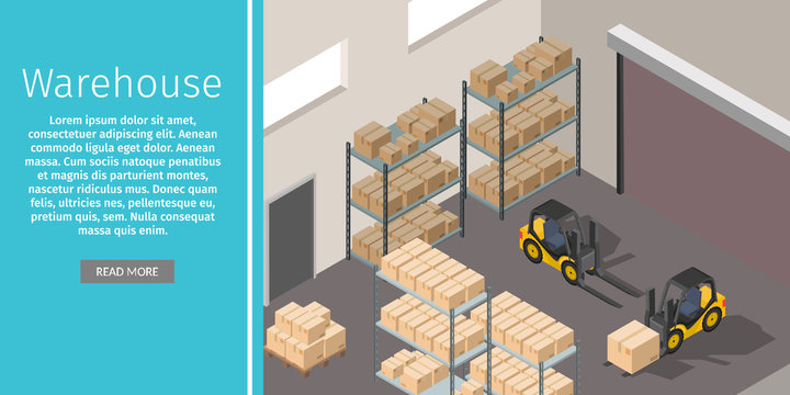 Isometric warehouse exterior of storage vector set with shipping delivery flat illustration Logistic concept export truck infographics