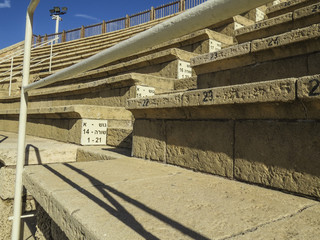 Caesarea, Israel - Amphitheater in Caesarea National Park - Ruins of ancient Cesarea built by Herod. Cesarea represents an exceptional archaeological site of the Roman and Crusader period