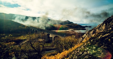 Obraz premium Scotland, Bridge, Train