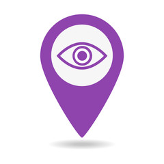 Map pin symbol with Eye icon.