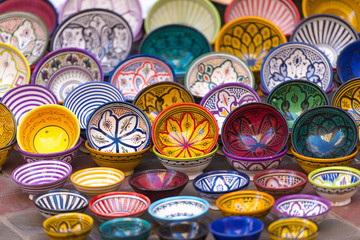 Traditional Moroccan market with souvenirs