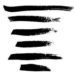 Grunge ink brush strokes. Freehand black brushes. Handdrawn dry brush black smears. Modern vector illustration.