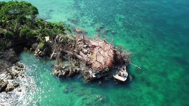 Drone flying above koh Raham area, Haad Son sand beach and Secret beach at koh Phangan island,Thailand