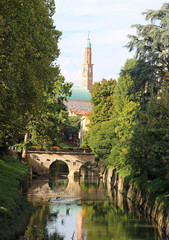 Vicenza Italy with River called Retrone and the old bridge