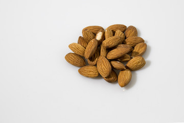 Almonds composition in a white background