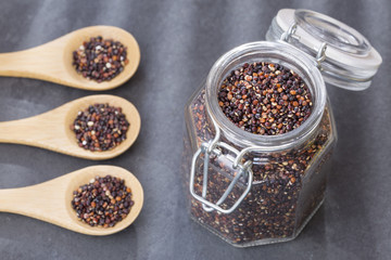 Black quinoa in the glass container - Chenopodium quinoa
