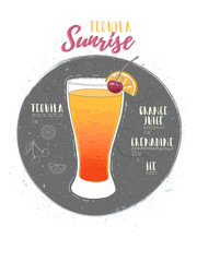 Illustration of cocktail Tequila Sunrise