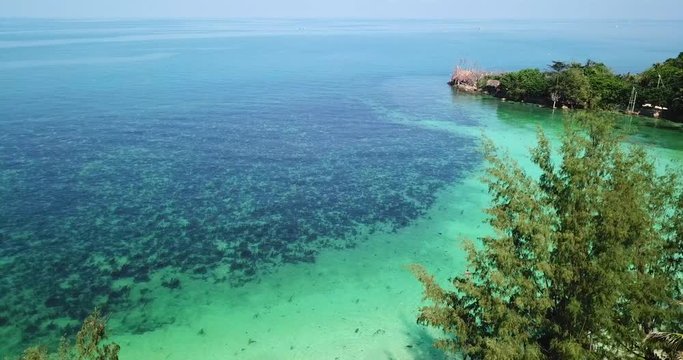 Drone flying above koh Raham area, Haad Son sand beach and Secret beach at koh Phangan island,Thailand