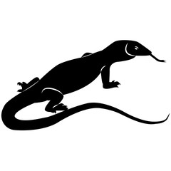 Vector image of the silhouette of the lizard of the Komodo Varanas on a white background