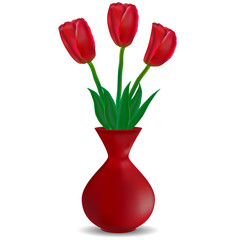 Vector image of a red vase with red tulips on a white background