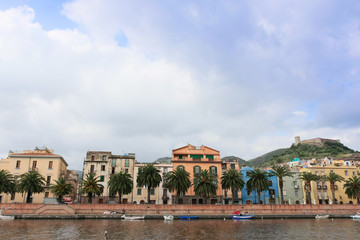 seaside panorama of the old town of Bosa, sardinia
