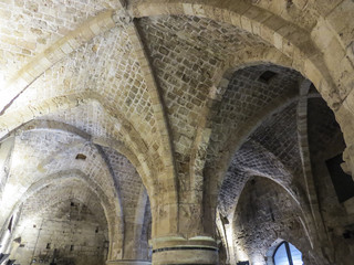 Acre or Akko, Israel - Archs and columns in Crusader City. The Citadel of Acre is an Ottoman...
