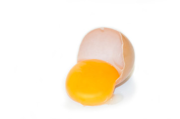 eggs on a white background broken with the yellow yolk 