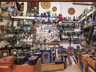 Acre or Akko, Israel -  Ceramics at the Akko market during the day.