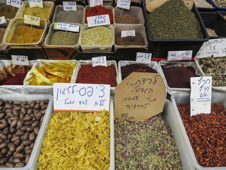 Acre or Akko, Israel - Spices at the Akko market during the day.