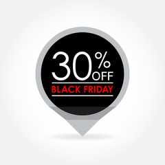30 percent off. Black Friday Sale and discount pointer or sticker. Price off tag icon. Vector illustration.