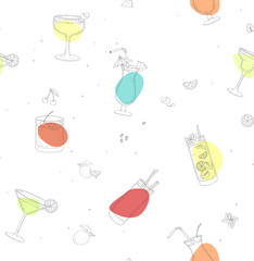 Seamless pattern with cocktails on white background.