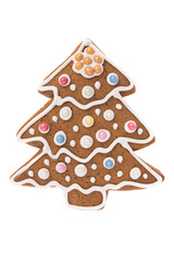 Handmade Christmas gingerbread tree isolated on a white background
