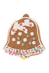 Handmade Christmas gingerbread bell isolated on a white background