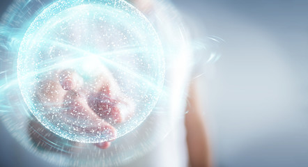 Businessman using digital network connection sphere 3D rendering