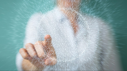 Businesswoman using digital network connection sphere 3D rendering