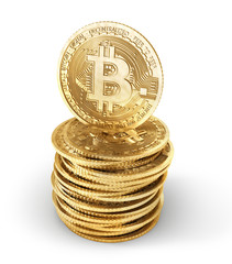 Coin of bitcoin isolated on a white. Mining. 3d illustration