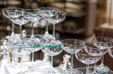 Set of cocktail glasses on display.