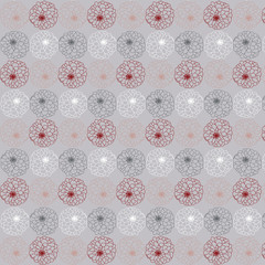 Hand drawn floral vector pattern in red, pink, white and gray color palette