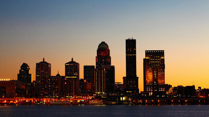 Louisville, Kentucky night skyline across the Ohio River