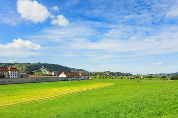 View in the town of Einsiedeln in the Swiss canton of Schwyz in autumn