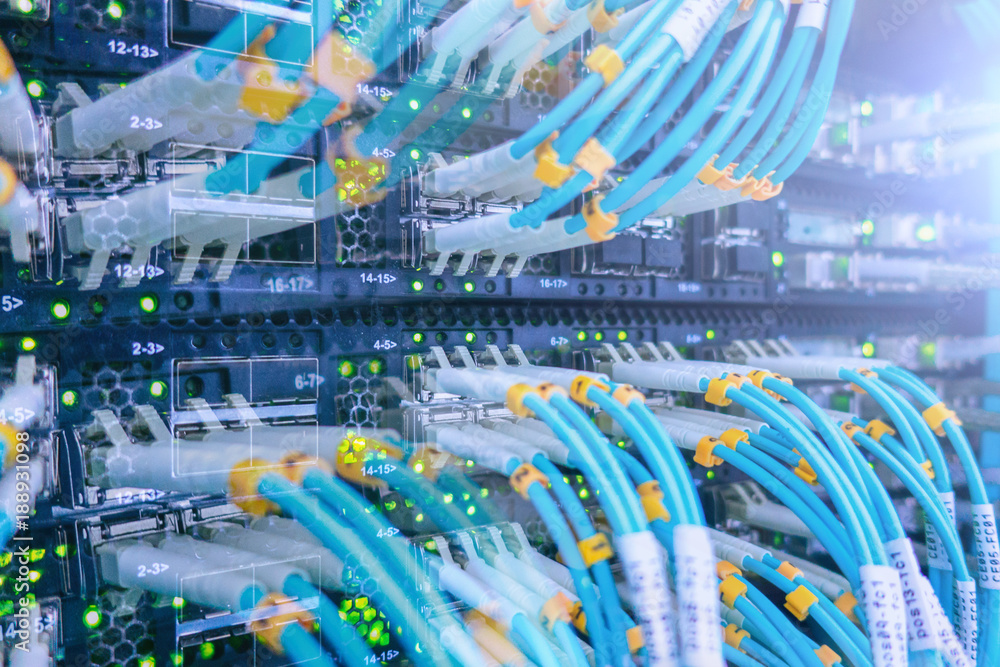 Aufkleber fiber optical connector interface. fiber cable serve with technology style against fiber optic backg