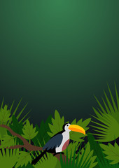 Naklejka premium Tropical leaves and Toucan banner