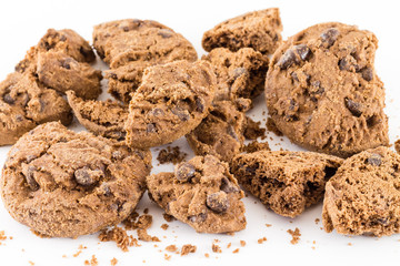 Chocolated chip cookies isolated on white background