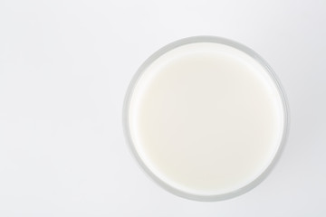 Glass of milk isolated on white background. Top view.